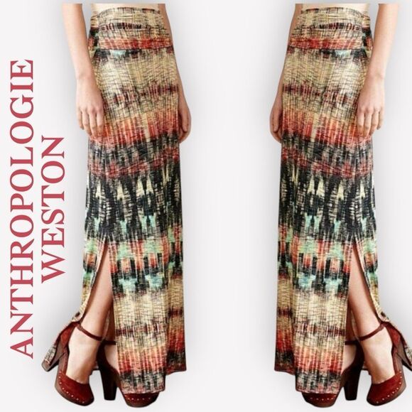 ANTHROPOLOGIE WESTON Remy Maxi Skirt Ikat Print EUC Size Large